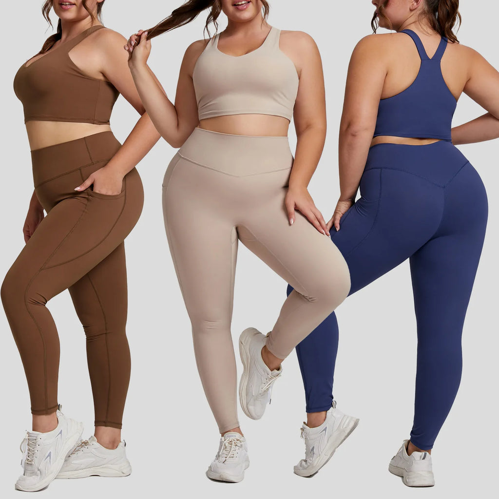 Plus Size 3XL New Ladies Yoga  Set Pocket Yoga Leggings Gym Pants Sports Bra Workout Women Yoga Suit