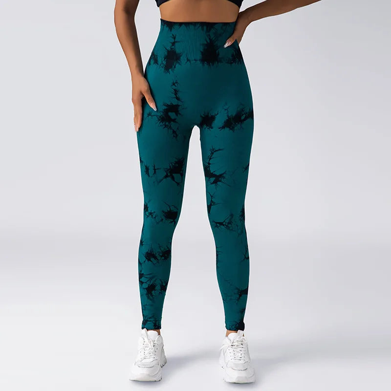Ladies Tie Dye Nylon Spandex Fitness Workout Custom Sports High Waist Scrunch Butt Seamless Gym Leggings for Women Yoga Leggings