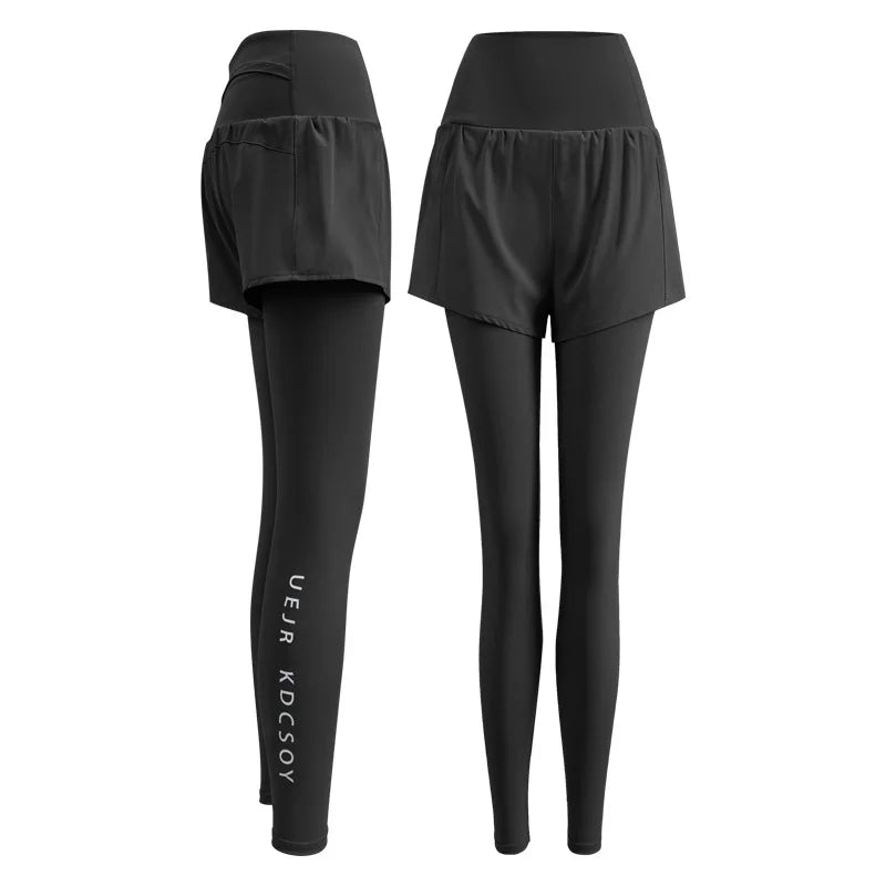 Custom Fashion New Style Fitness Running Clothing Gym Joggers Women Yoga Sports Double Layer Shorts Leggings 2 Pieces Yoga Pants