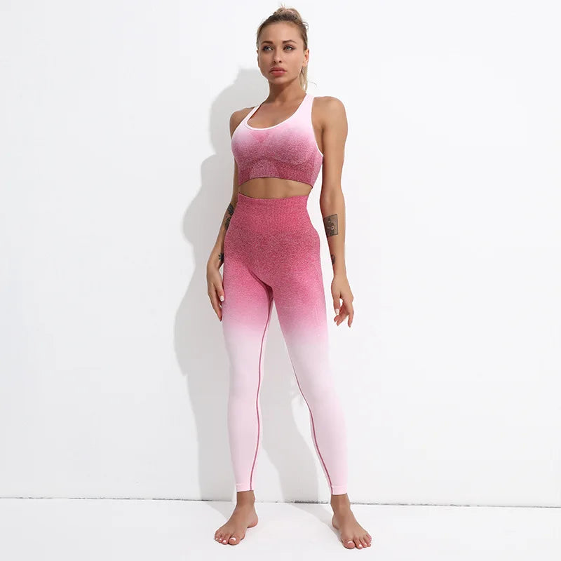 JSN Customize Long Sleeve Yoga Fitness Set Athletic Fitness Women Yoga Set Gym 2-piece Bra Seamless Women Yoga Sets