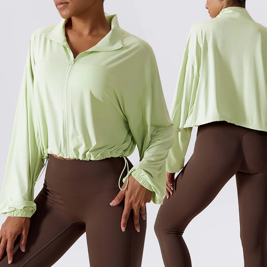New Arrive Women Yoga Jacke With Shrink Rope Workout Coats Long Sleeve Slim Sports Jacket Gym Outfits