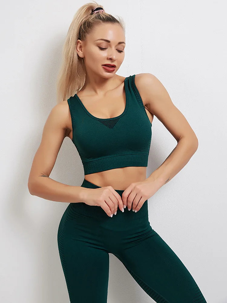 Seamless Yoga Sets Sports Fitness High Waist Hip-lifting Trousers Stretch Vest Suits Workout Clothes Gym Leggings Set for Women