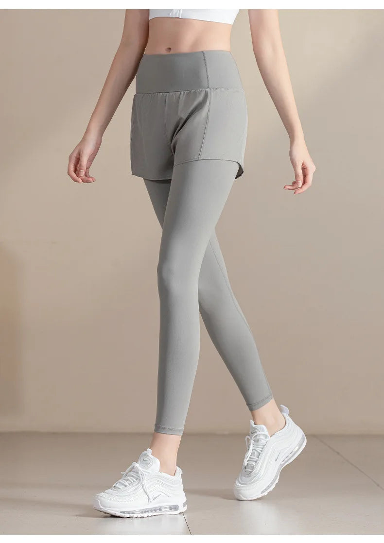 Custom Fashion New Style Fitness Running Clothing Gym Joggers Women Yoga Sports Double Layer Shorts Leggings 2 Pieces Yoga Pants