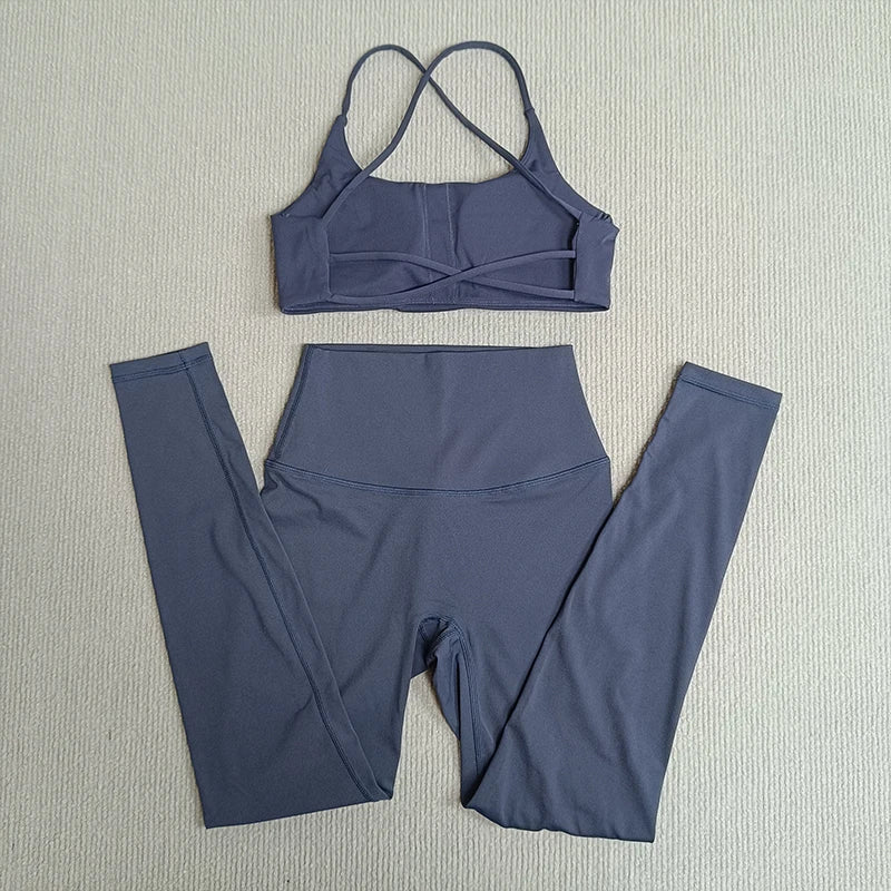 Yoga Clothes Set 2 Pcs Gym Tights Sports Set Women Sweat Bras Tops Compression Leggings Fitness Suit Running Workout Tracksuit