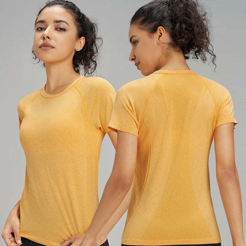Outdoor yoga T-shirt sweatshirt Quick-drying solid color sportswear running quick-drying fitness yoga short-sleeved female