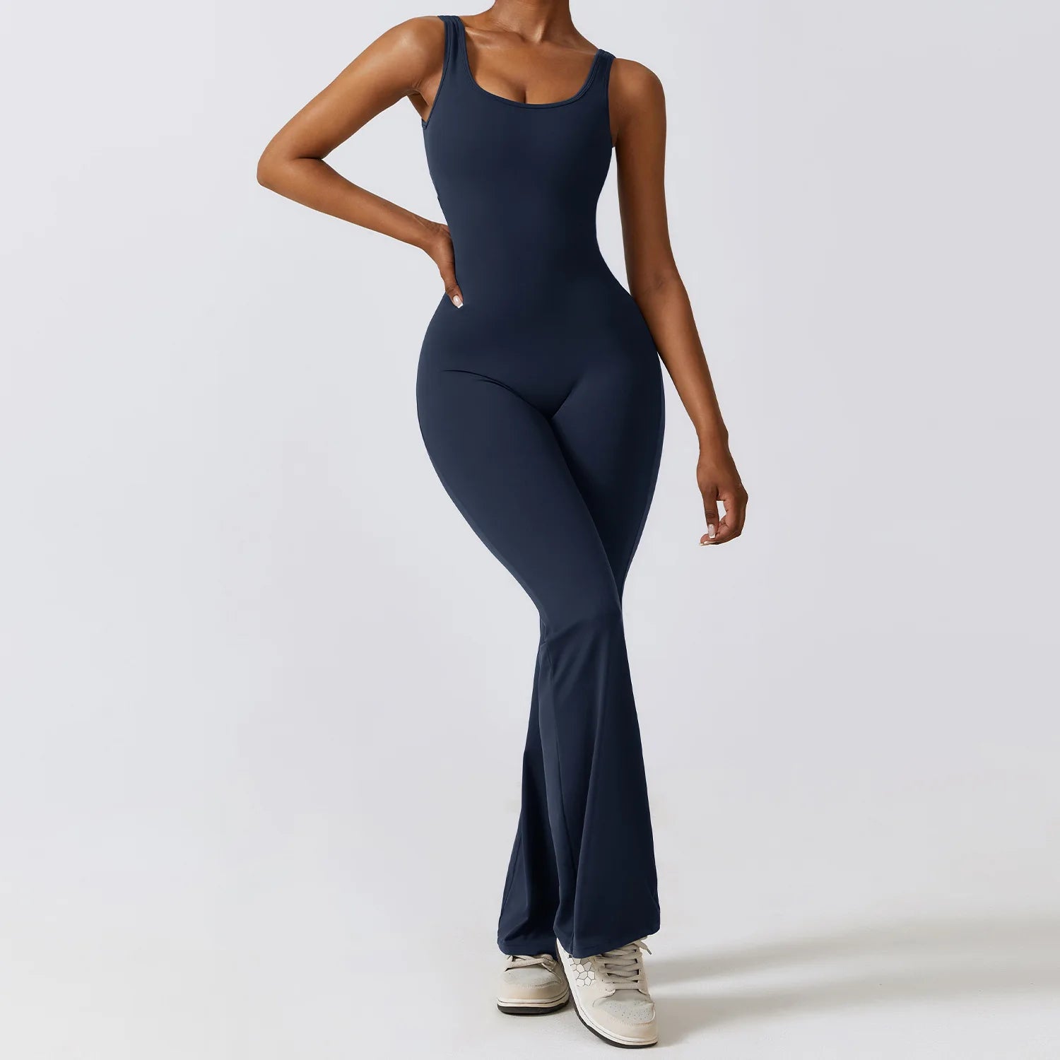 Women Gym Set Training Yoga Suit Sportswear Sports Jumpsuit Fitness Rompers Stretch Female High Waist  Seamless Flare Pants