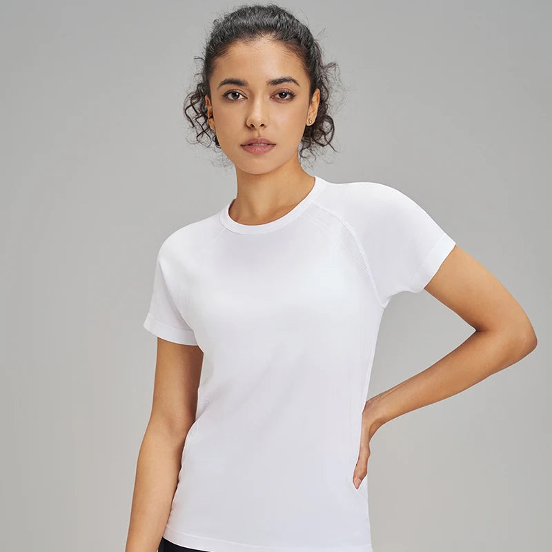 Outdoor yoga T-shirt sweatshirt Quick-drying solid color sportswear running quick-drying fitness yoga short-sleeved female