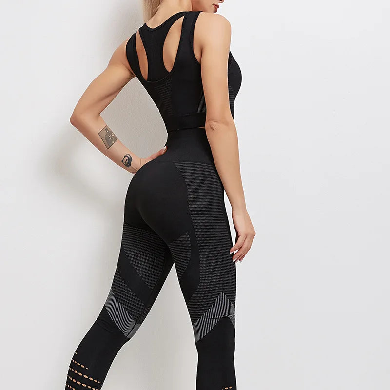 Seamless Yoga Sets Sports Fitness High Waist Hip-lifting Trousers Stretch Vest Suits Workout Clothes Gym Leggings Set for Women
