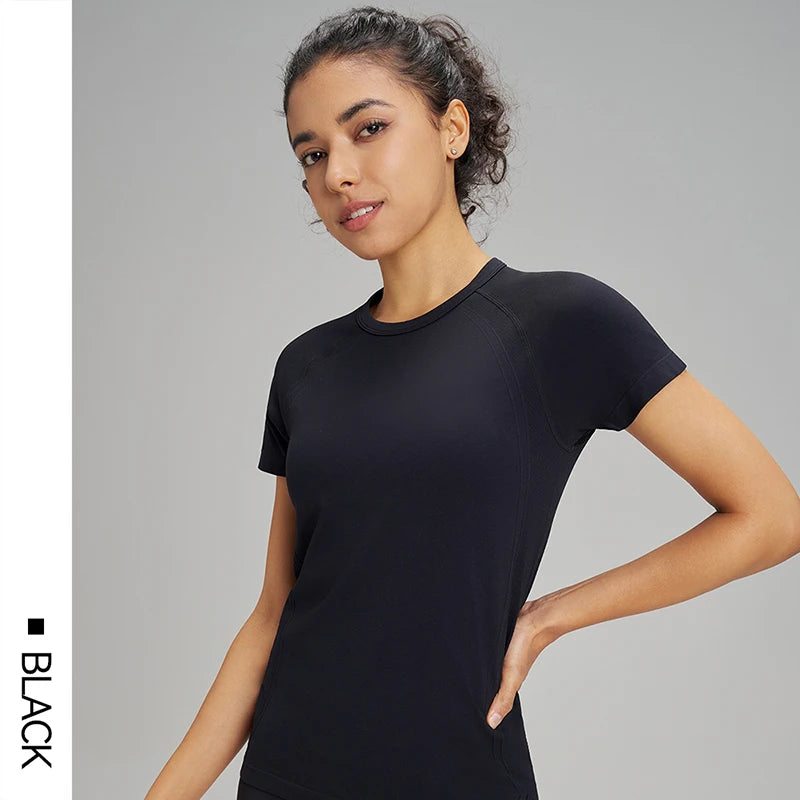 Outdoor yoga T-shirt sweatshirt Quick-drying solid color sportswear running quick-drying fitness yoga short-sleeved female