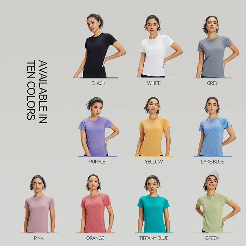 Outdoor yoga T-shirt sweatshirt Quick-drying solid color sportswear running quick-drying fitness yoga short-sleeved female
