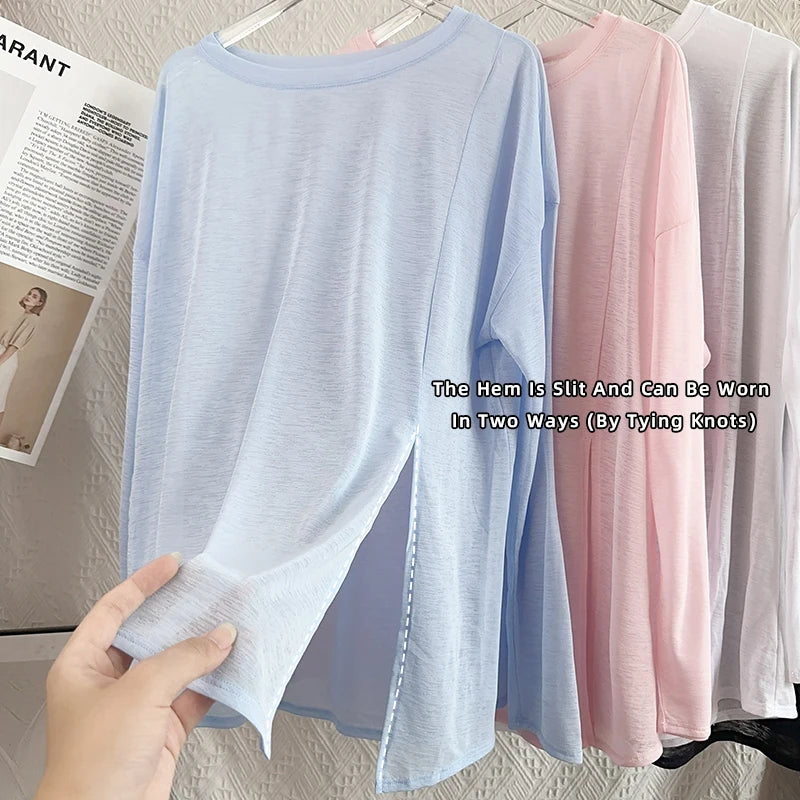 Yoga Long Sleeves Shirts Women Quick Drying Thin Sports Tops Casual Loose Fitness T-Shirts Workout Running Pilates Clothes Gym