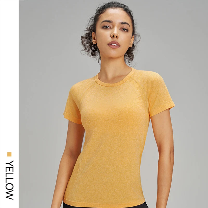 Outdoor yoga T-shirt sweatshirt Quick-drying solid color sportswear running quick-drying fitness yoga short-sleeved female
