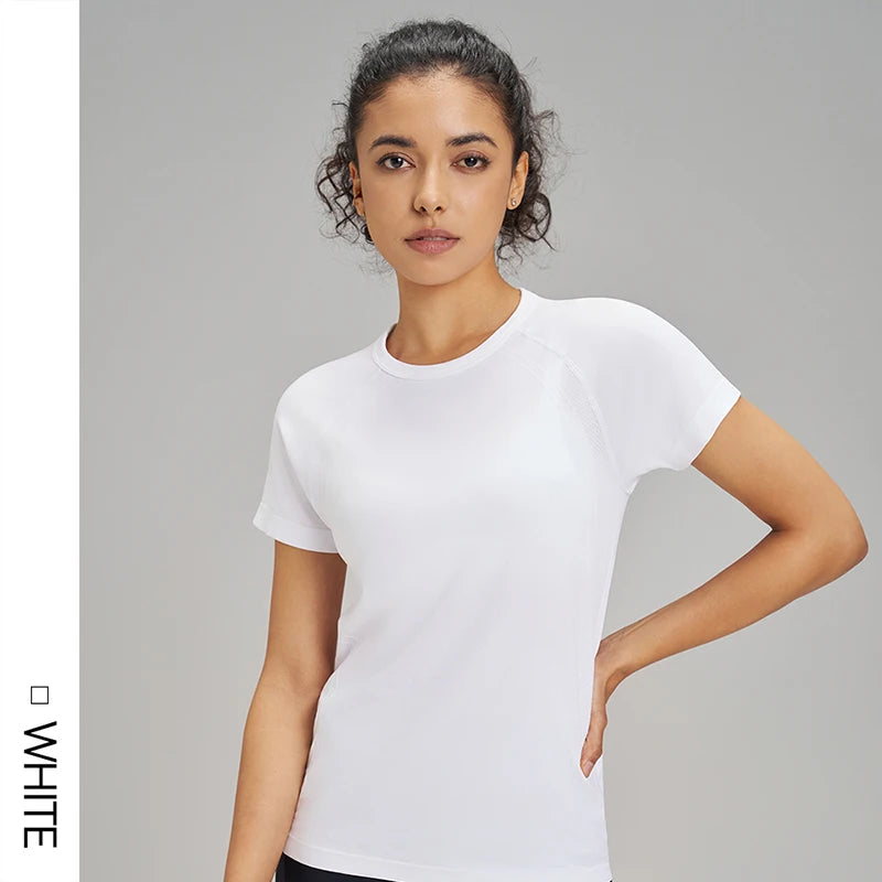 Outdoor yoga T-shirt sweatshirt Quick-drying solid color sportswear running quick-drying fitness yoga short-sleeved female