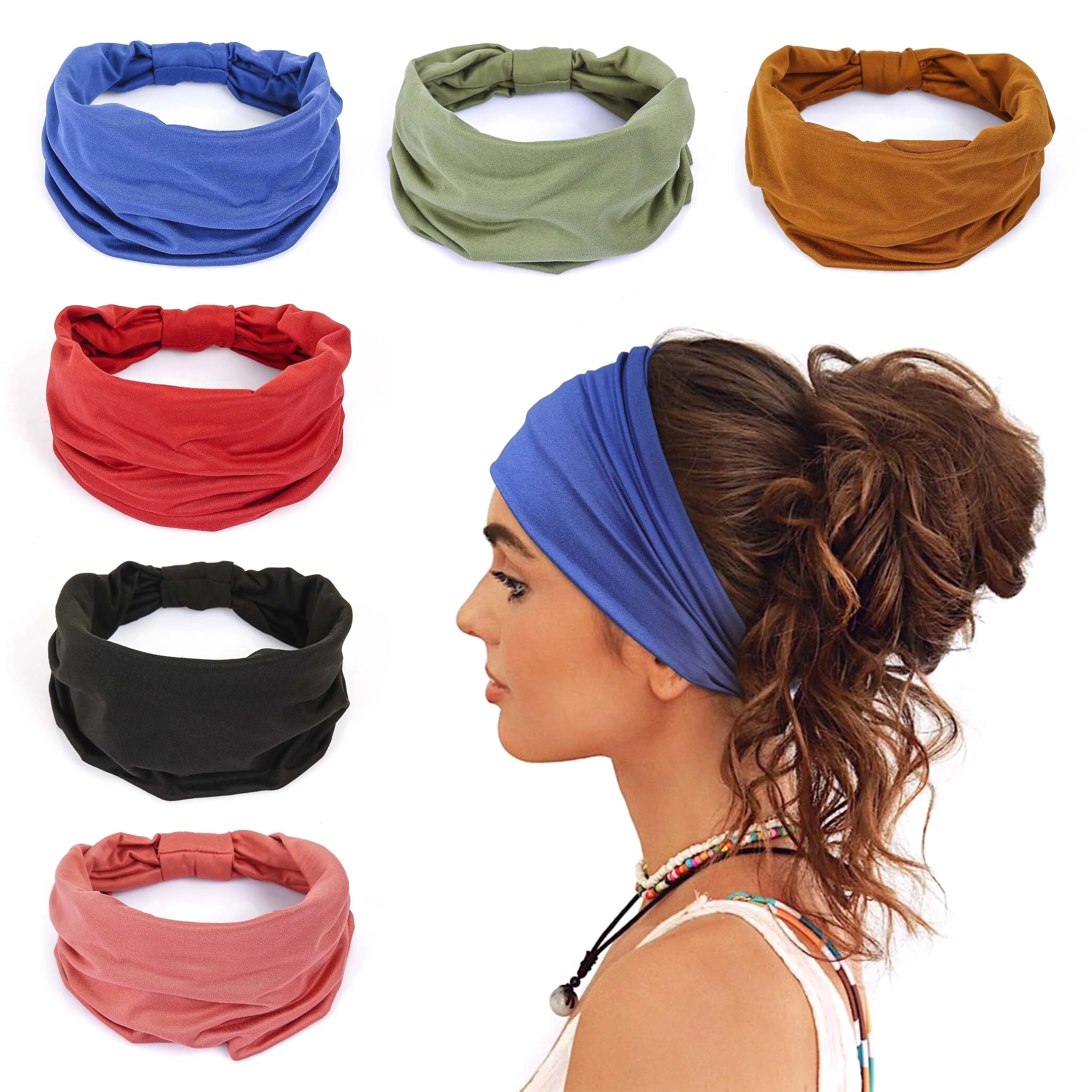 Wide Headbands For Women Non Slip Soft Elastic Hair Bands Yoga Running Sports Workout Gym Head Wraps Turbans Bandana