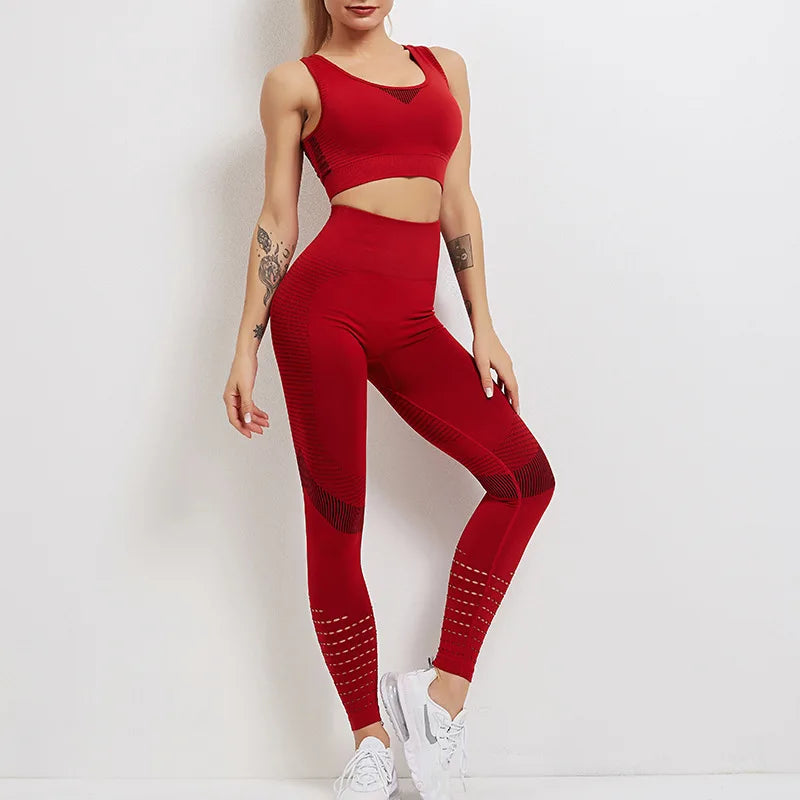Seamless Yoga Sets Sports Fitness High Waist Hip-lifting Trousers Stretch Vest Suits Workout Clothes Gym Leggings Set for Women