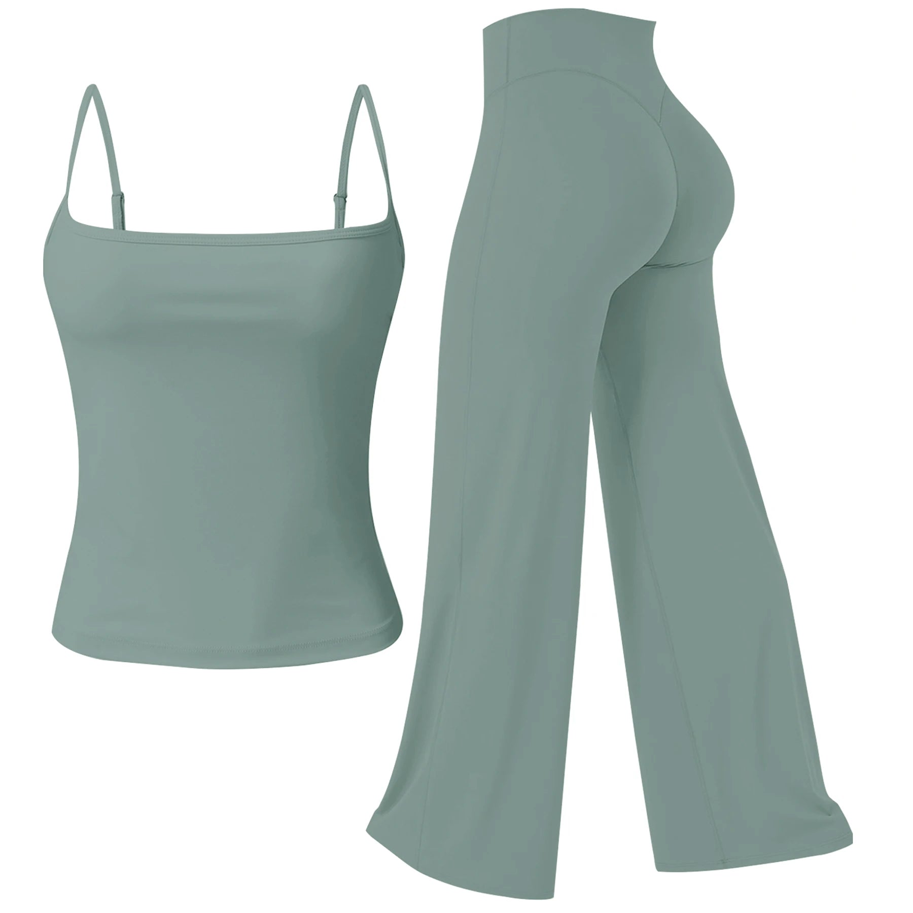 Sports Workout Sets for Women 2 Pieces, Tank Top+Workout Leggings Womens No Front Seam Straight Leggings 30'' High Waist Legging