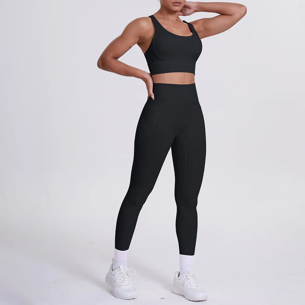 Yoga Pants Bare-Feeling Wide Waistband Non-Slip Design Double Pockets Running And Daily Wear Suitable Women's Fitness Trousers