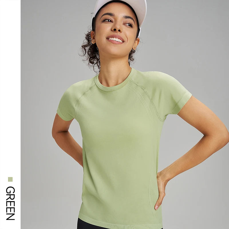 Outdoor yoga T-shirt sweatshirt Quick-drying solid color sportswear running quick-drying fitness yoga short-sleeved female