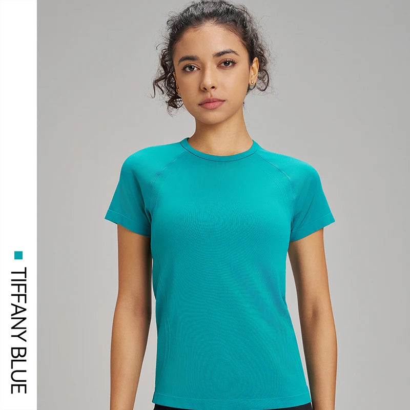 Outdoor yoga T-shirt sweatshirt Quick-drying solid color sportswear running quick-drying fitness yoga short-sleeved female