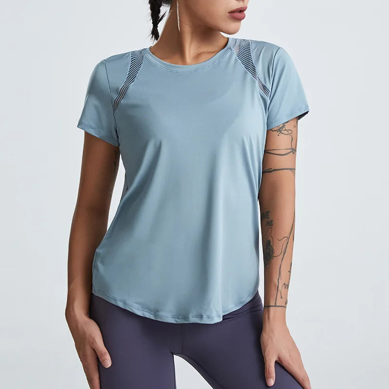 Loose Yoga Clothes Tops Short-Sleeved Running Quick-Drying Clothes T-Shirts Short Sports Hollow Fitness Clothes Women's Blouses