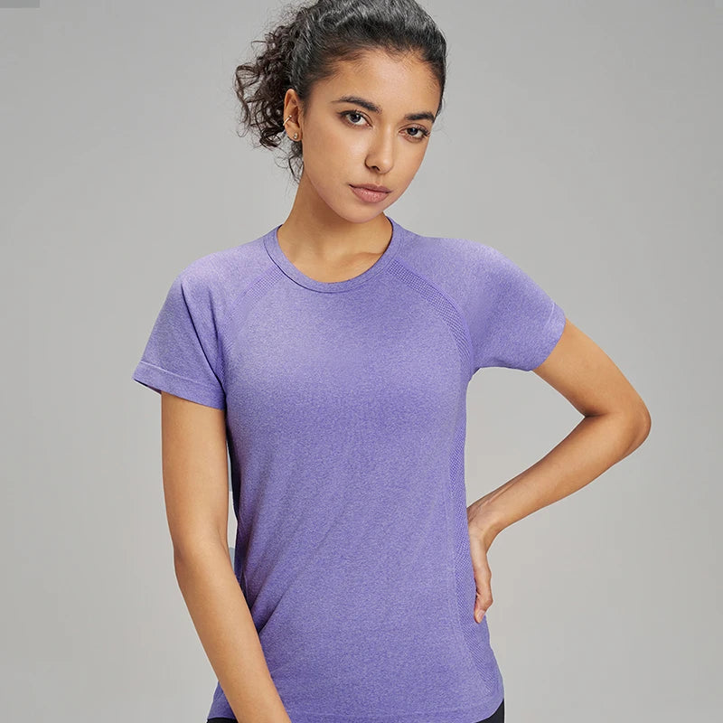 Outdoor yoga T-shirt sweatshirt Quick-drying solid color sportswear running quick-drying fitness yoga short-sleeved female