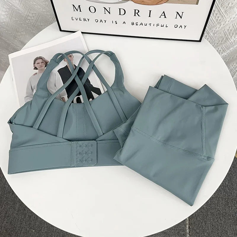 2 Piece Yoga Clothes Women's AthleticWear Gymwear Workout Clothes Gym Crop Top High Waist Legging Fitness Bra Set Sports Suits👚