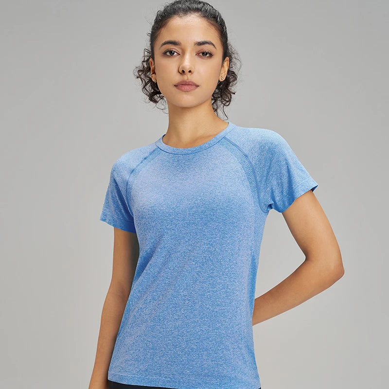 Outdoor yoga T-shirt sweatshirt Quick-drying solid color sportswear running quick-drying fitness yoga short-sleeved female