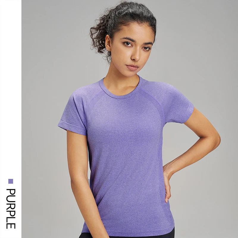 Outdoor yoga T-shirt sweatshirt Quick-drying solid color sportswear running quick-drying fitness yoga short-sleeved female