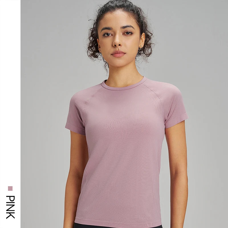Outdoor yoga T-shirt sweatshirt Quick-drying solid color sportswear running quick-drying fitness yoga short-sleeved female