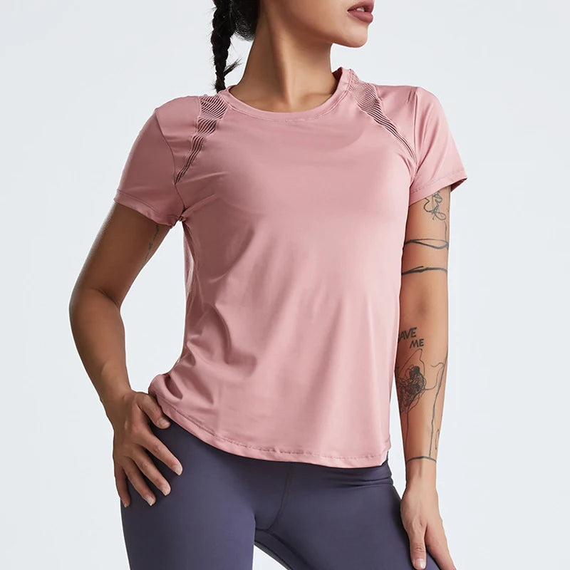 Loose Yoga Clothes Tops Short-Sleeved Running Quick-Drying Clothes T-Shirts Short Sports Hollow Fitness Clothes Women's Blouses