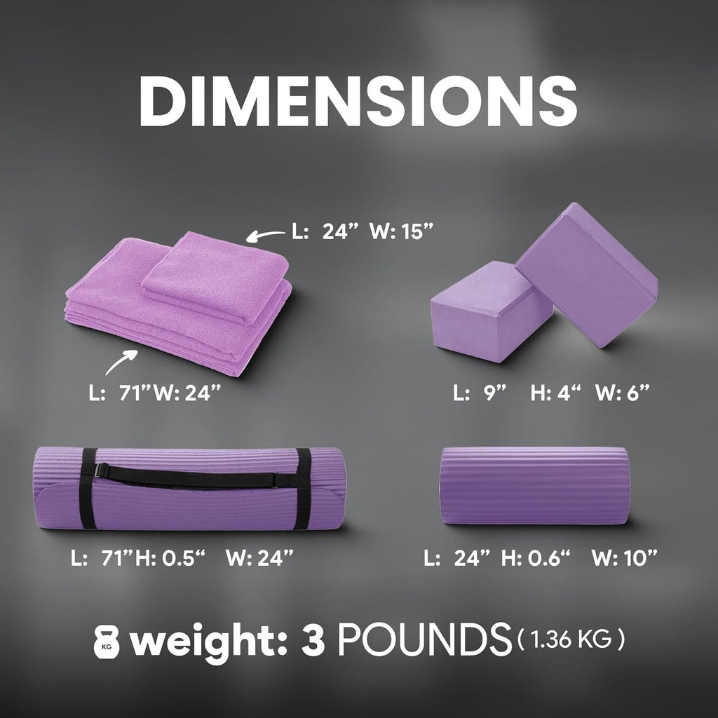 7pcs Set - Include Yoga Mat with Carrying Strap, Yoga Knee Pad, Multiple Options