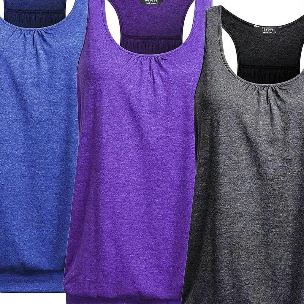 ELESOL Racerback Tank Tops for Women Yoga Athletic Workout Tops Sleeveless Loose Fit Muscle Shirts Activewear 3 Pack