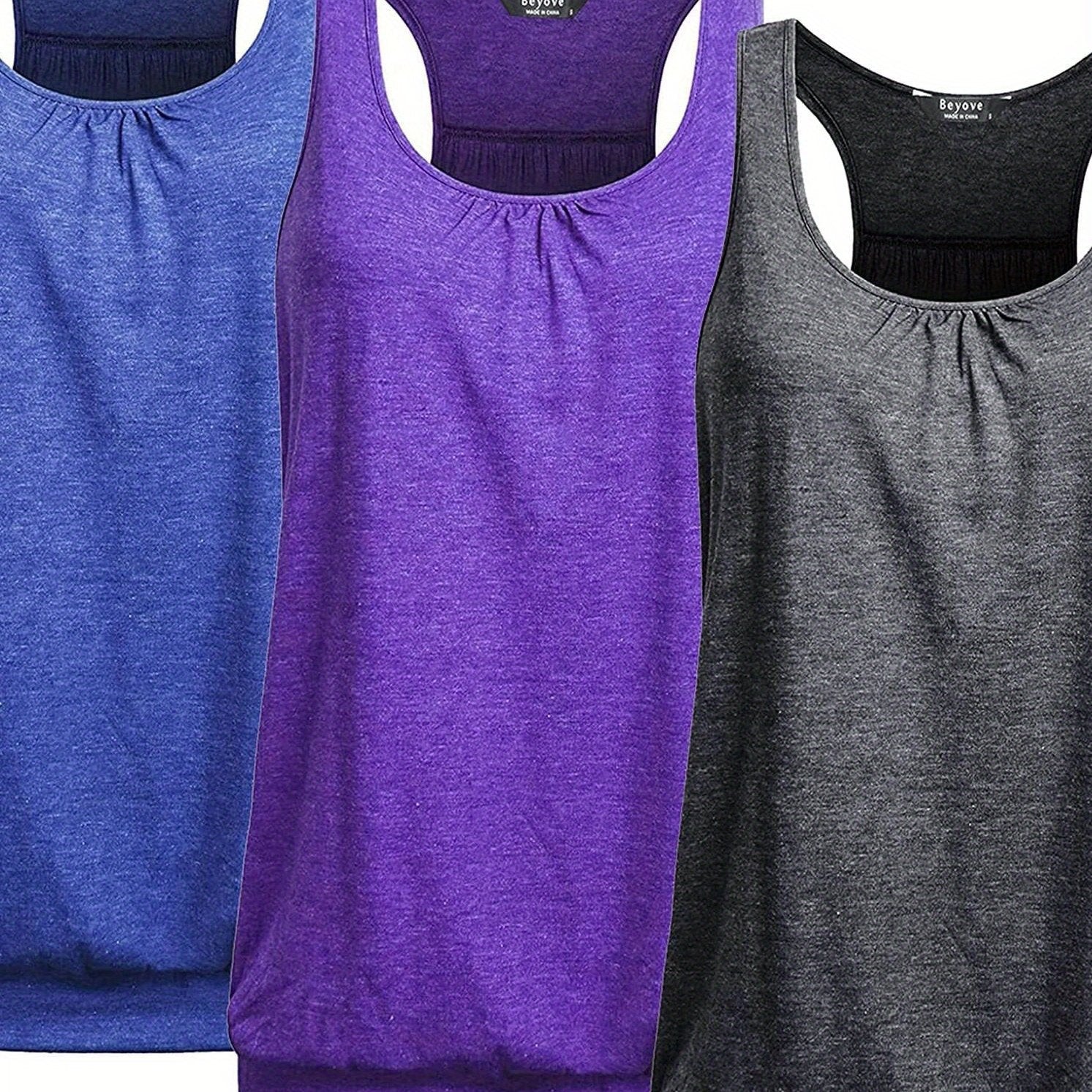 ELESOL Racerback Tank Tops for Women Yoga Athletic Workout Tops Sleeveless Loose Fit Muscle Shirts Activewear 3 Pack
