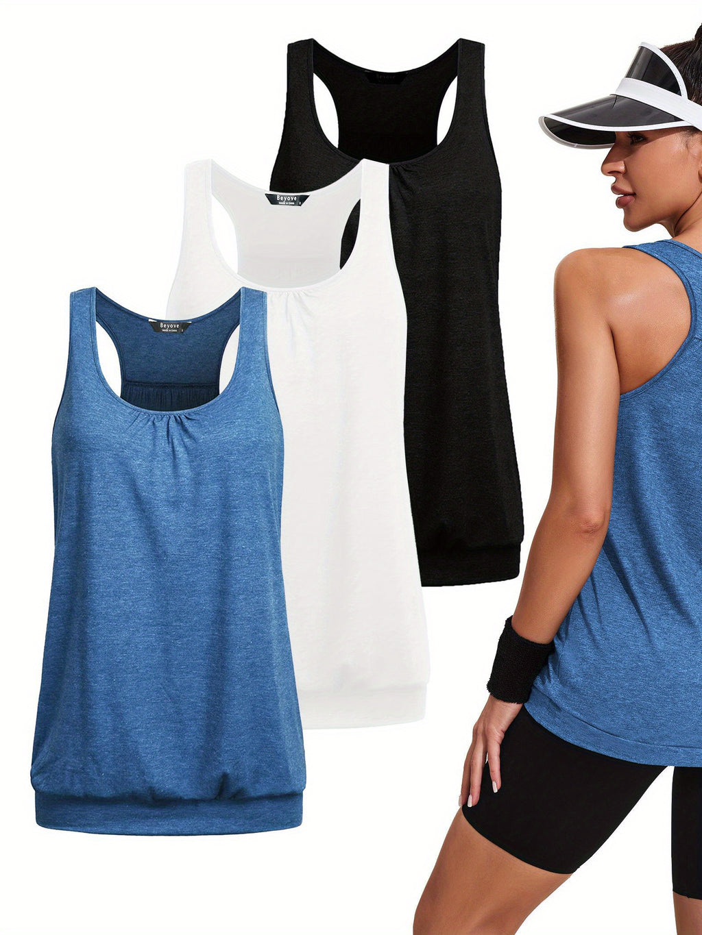 ELESOL Racerback Tank Tops for Women Yoga Athletic Workout Tops Sleeveless Loose Fit Muscle Shirts Activewear 3 Pack