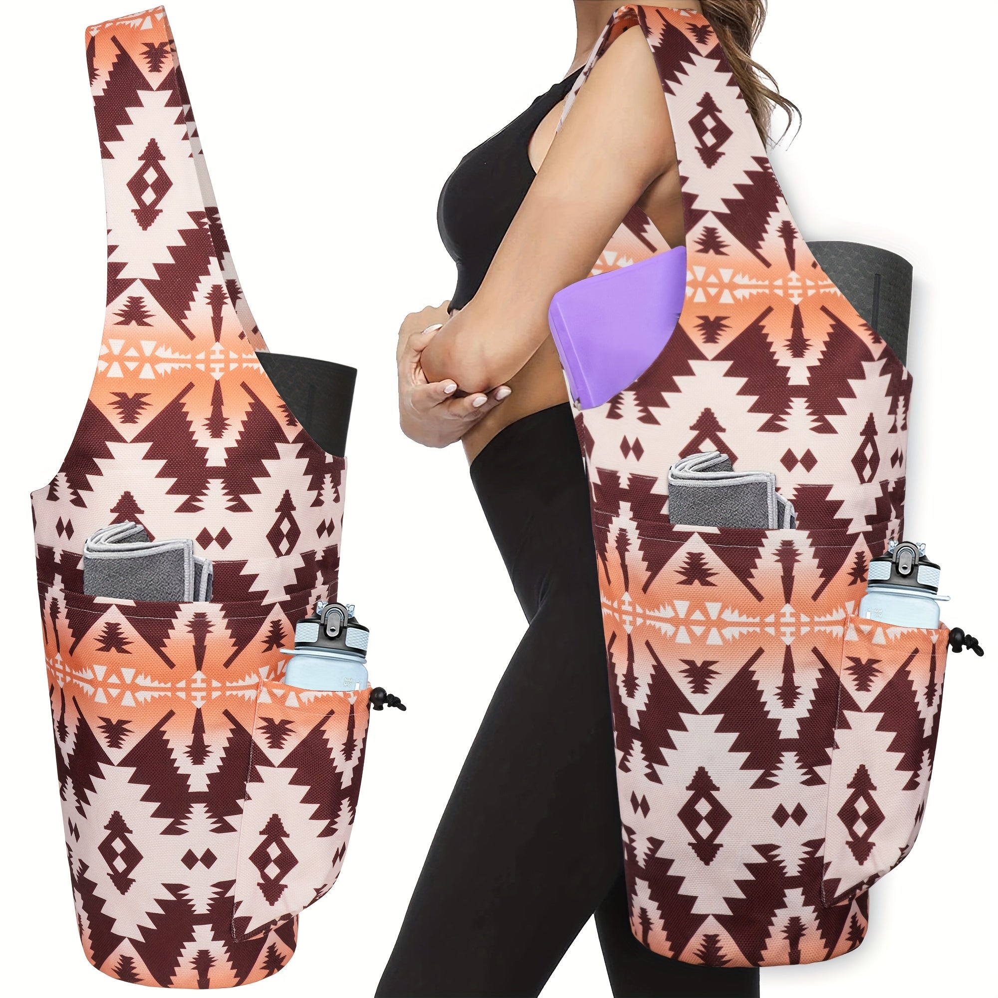 Yoga Mat Bag- Large Opening Long Tote Yoga Mat Carrier Holder Bag with High Quality Wet Zipper Pocket and Drawstring Water Bottle Pocket- Yoga Bag Fit Most Size Mats