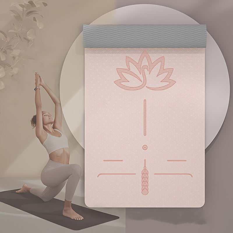 1pc TPE Yoga Mat, Anti-Slip Wide Thick Double-Layer Fitness Mat, Unisex Lotus Position Guide Line, Exercise Equipment, Available in Multiple Colors, 6.0ft*24.02inch*0.6mm or 183*80*12mm