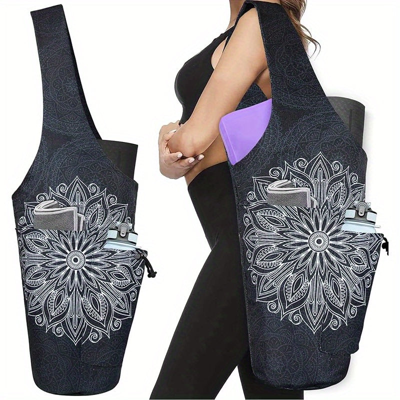 Yoga Mat Bag- Large Opening Long Tote Yoga Mat Carrier Holder Bag with High Quality Wet Zipper Pocket and Drawstring Water Bottle Pocket- Yoga Bag Fit Most Size Mats