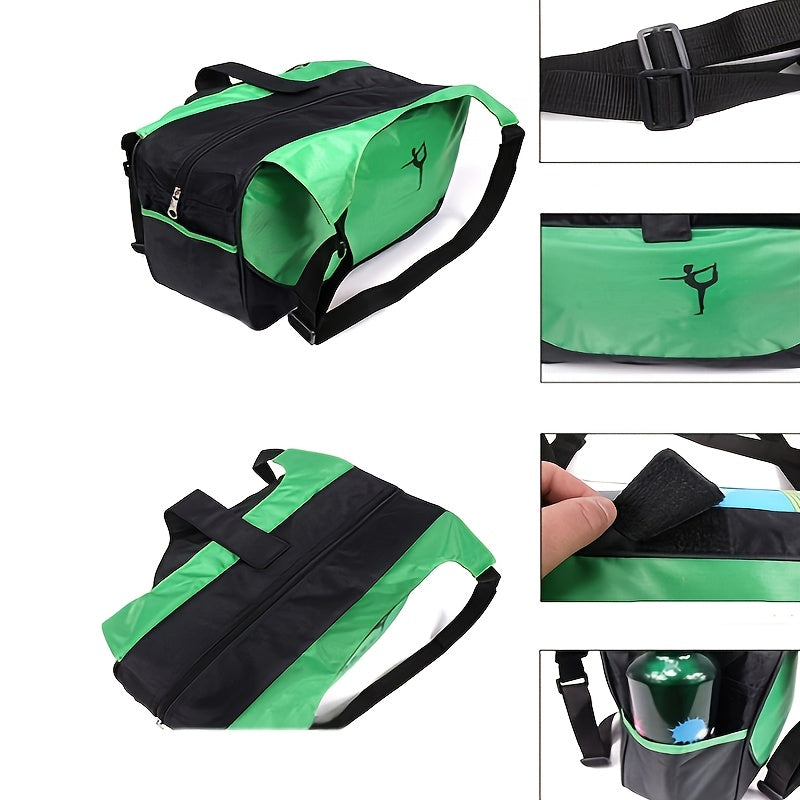 Large Capacity Yoga Mat Bag - Water-Resistant Nylon, Spacious Shoulder Strap, Multiple Compartments for Fitness & Travel, Pink/Green/Blue, Yoga Accessories | Casual Yoga Bag | Adjustable Strap Bag