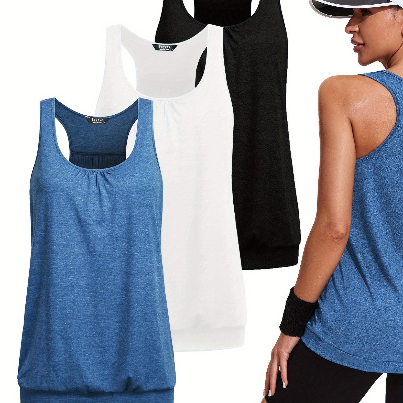 ELESOL Racerback Tank Tops for Women Yoga Athletic Workout Tops Sleeveless Loose Fit Muscle Shirts Activewear 3 Pack